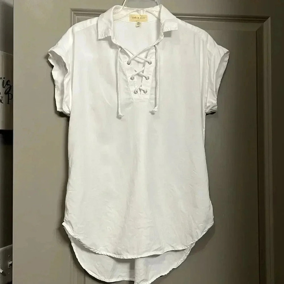 Cloth and Stone Anthropologie Lace Up White Short Sleeve Tunic Top - Picture 1 of 8